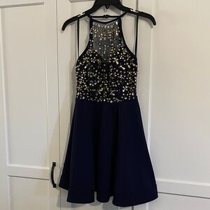 B Darlin Navy Dress with Sparkling Bodice